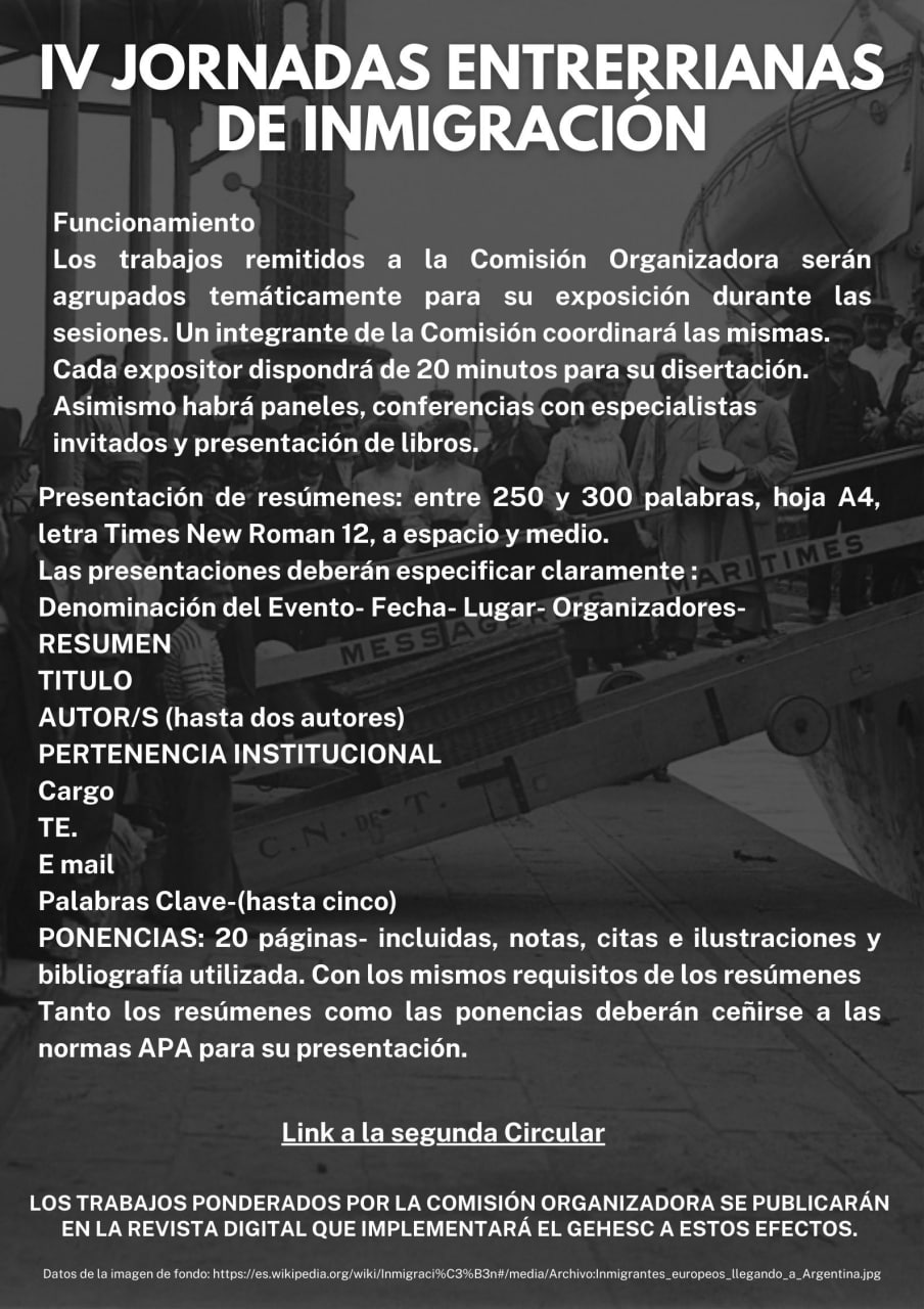 IV Jornadas Entrerrianas de Inmigración - Grupo de Estudios Históricos Económicos y Sociales de Concordia